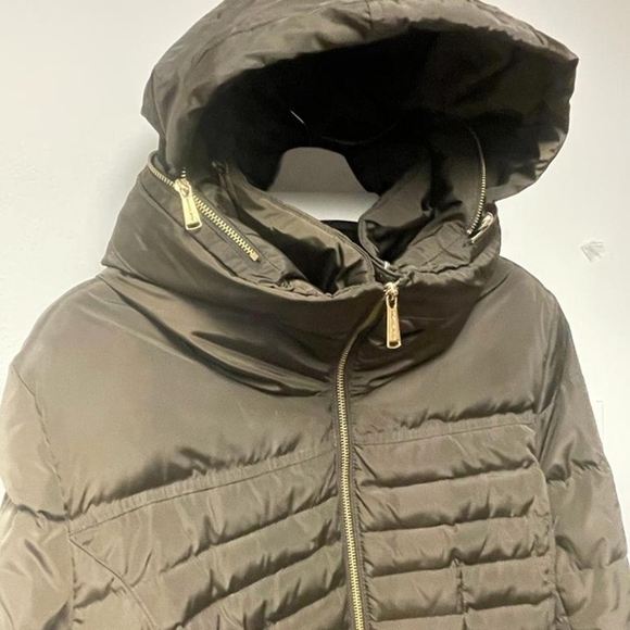 Michael Kors Coat Jacket Puffer Hood Hood Detachable Chocolate Brown Gold Size L - Picture 6 of 16